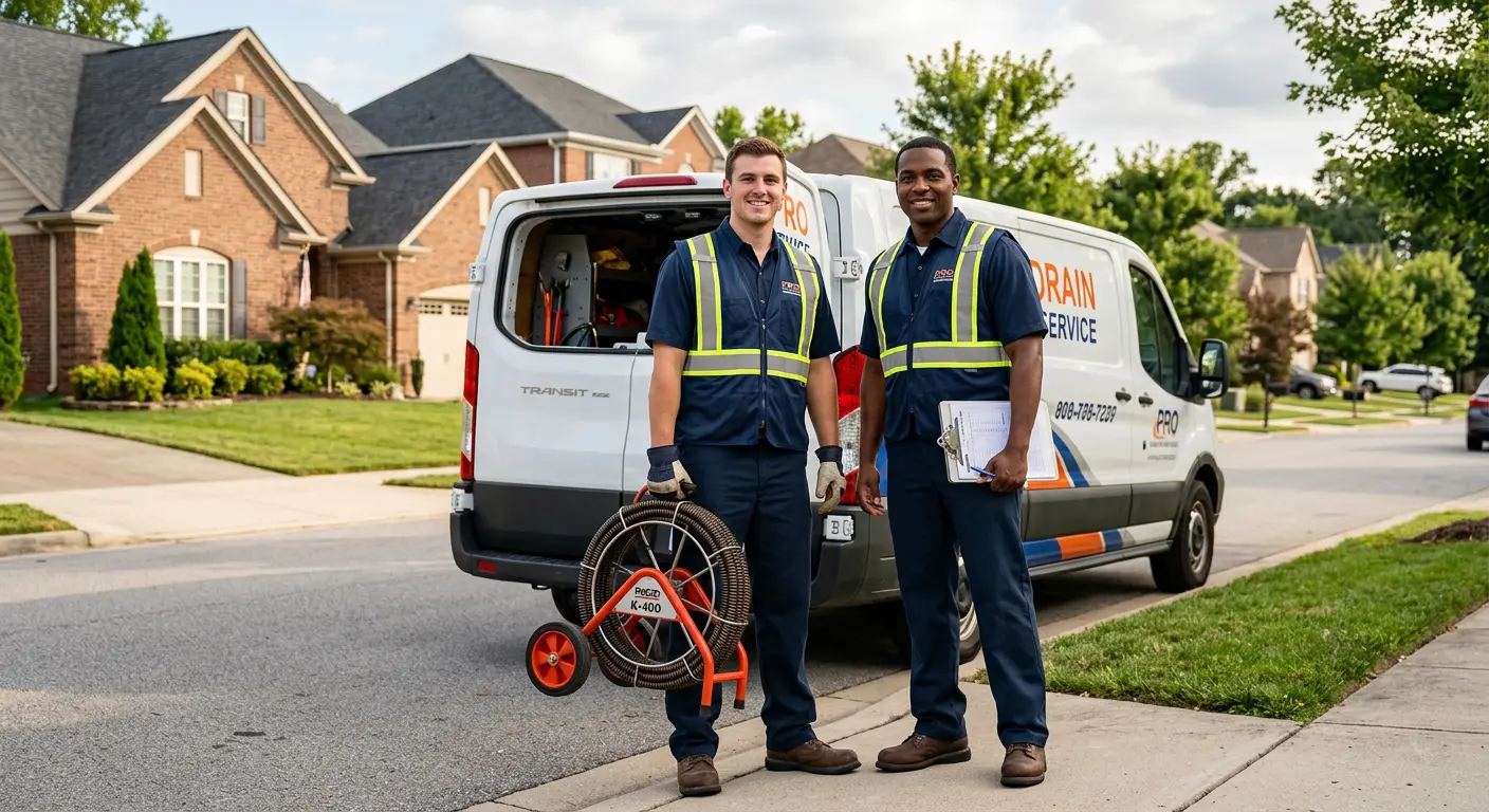 Sewer and drain service team with equipment ready for work in New Hope
