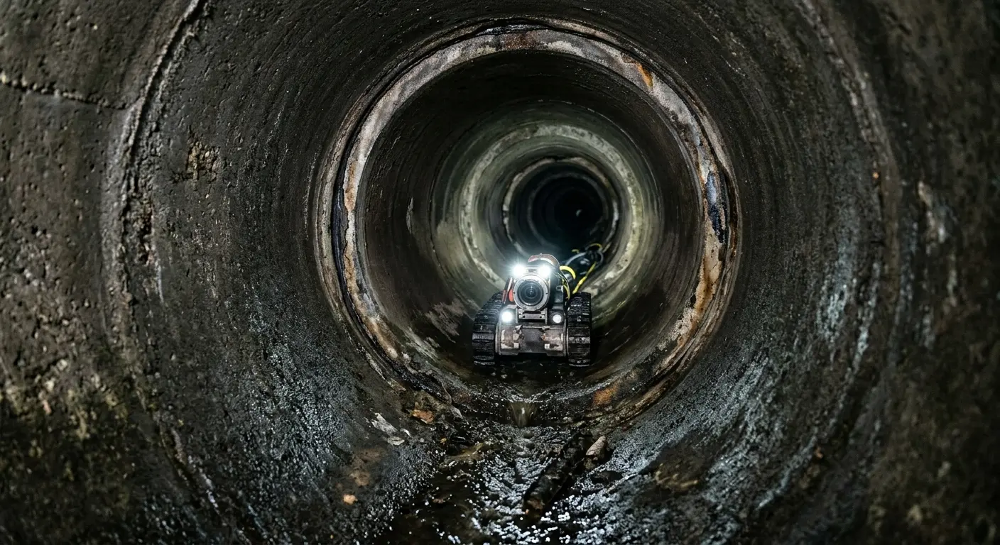 Robotic sewer camera inspecting pipe interior for Sewer Line Cleaning in New Hope